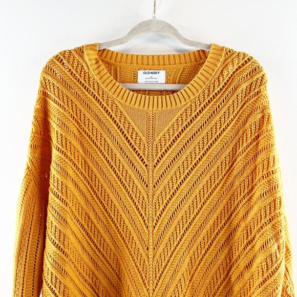 Old Navy Cropped Chevron Open Knit Long Sleeve Crewneck Sweater Orange 2X - Picture 5 of 10